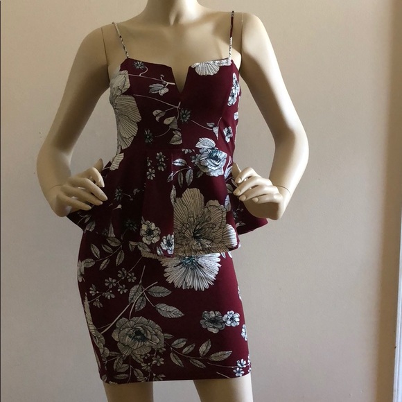 LAST 1! BURGANDY WINE FLORAL PEPLUM DRESS - Picture 8 of 8